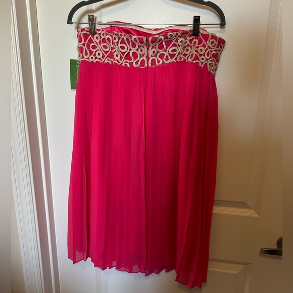 Lilly Pulitzer Jillie Pink Chiffon strapless Dress. Gold detail. Sz 8. NWT $328 - Picture 5 of 12